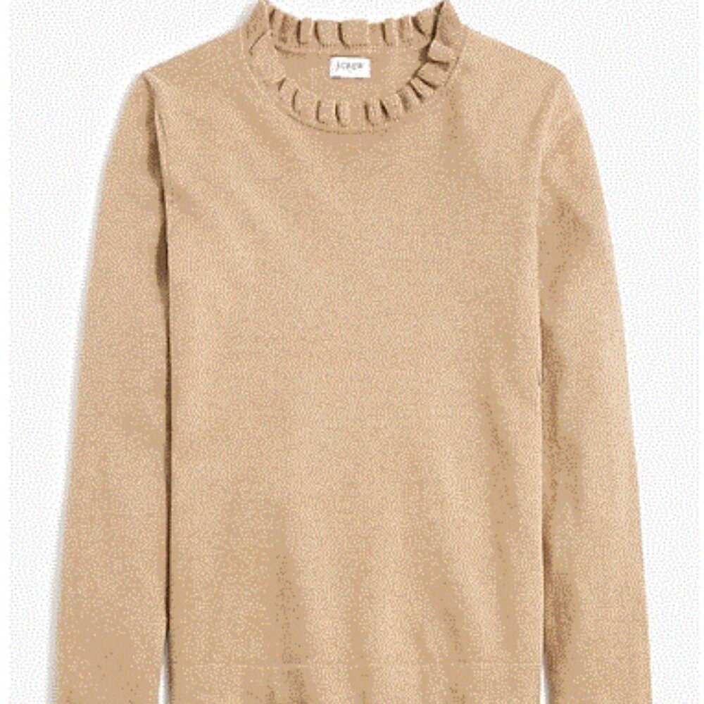 J crew 100% Cotton Ruffleneck sweater, Heather Mushroom, size XXS